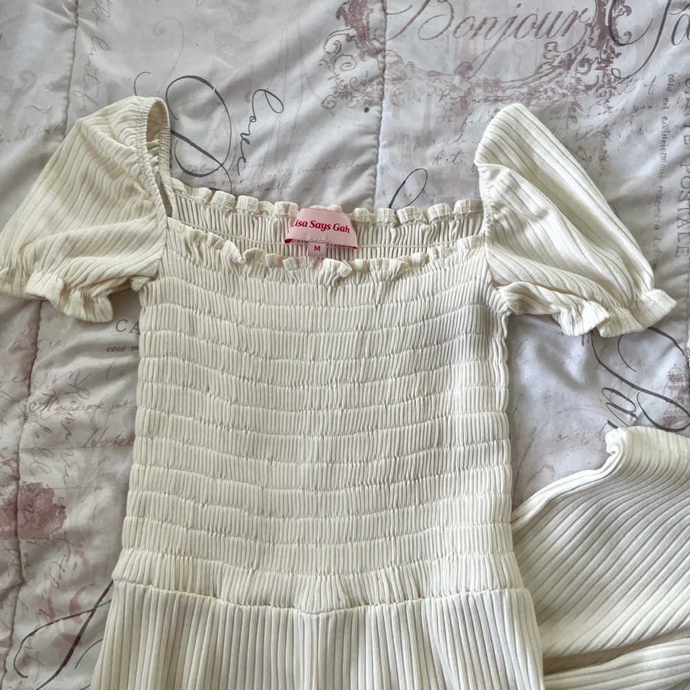 Lisa Says Gah Ivory Sophie Cap Sleeve Cream Jumpsuit Romper Medium coastal